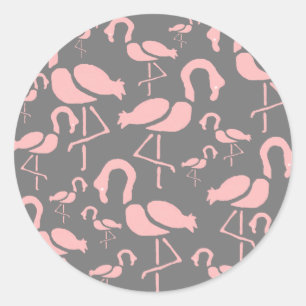Sticker Rond L'art des oiseaux de Flamant rose rose amusant