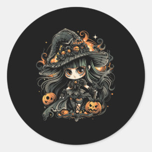Sticker Rond L'art féroce de la sorcière d'Halloween