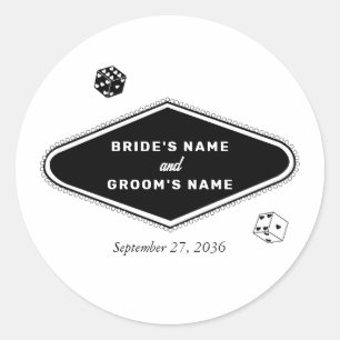 Sticker Rond Las Vegas Casino Destination Mariage Noir Blanc