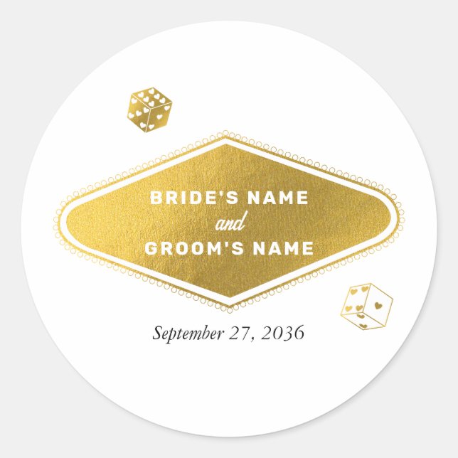 Sticker Rond Las Vegas Casino Destination Wedding Gold (Devant)