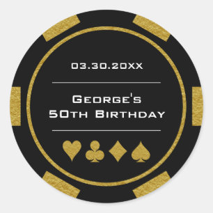 Sticker Rond Las Vegas Casino Poker Chip Gold Black Anniversair