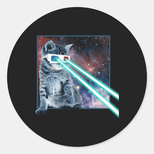 Sticker Rond Laser Eyes Space Cat Kitty 3D Glaces (Devant)