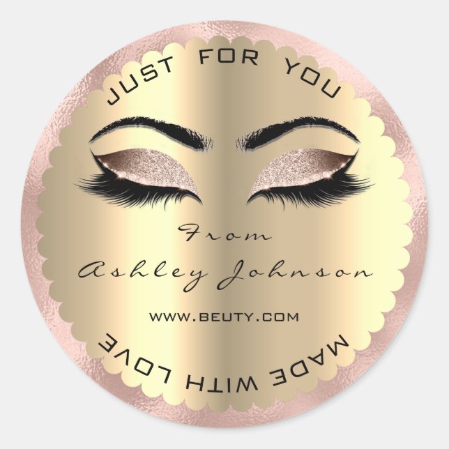 Sticker Rond Lash Diamond Sparkly Rose Yeux Fabriqué Avec Amour (Devant)