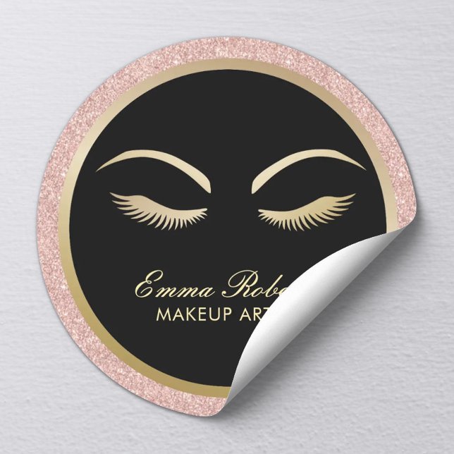 Sticker Rond Lashes & Brow Maquillage Artiste Rose moderne Salo (Créateur téléchargé)