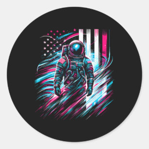 Sticker Rond L'astronaute America Usa Drapeau 4 juillet