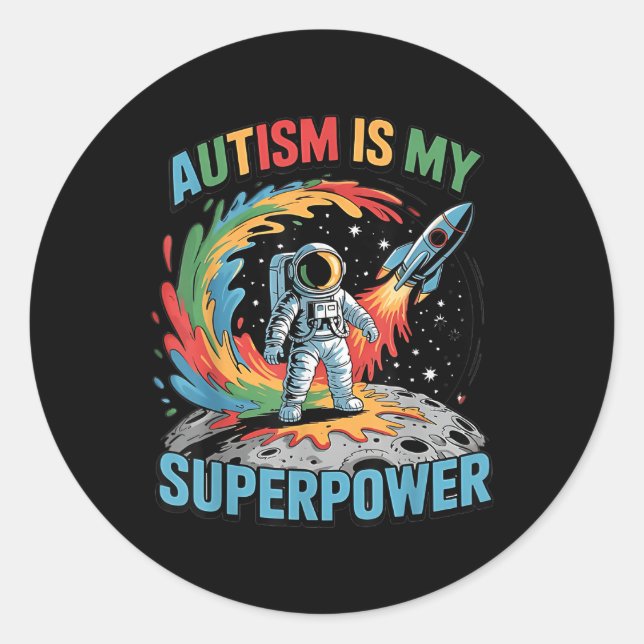 Sticker Rond L'astronaute de Galaxie Autisme est mon enfant-che (Devant)