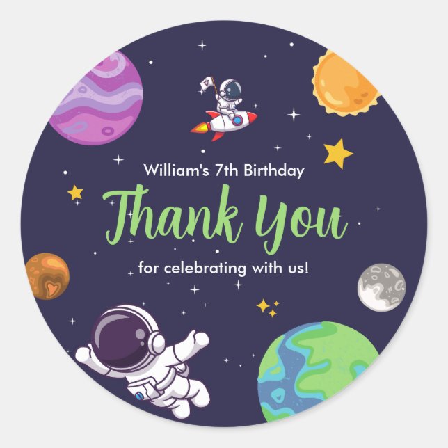 Sticker Rond L'astronaute de l'espace à tout âge fête d'anniver (Devant)
