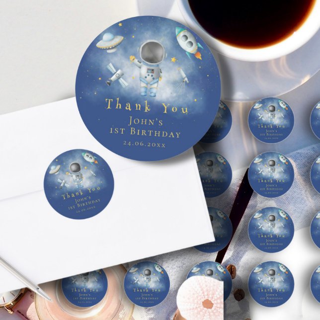 Sticker Rond L'astronaute spatial roquettes pour étoiles 1er an (Créateur téléchargé)