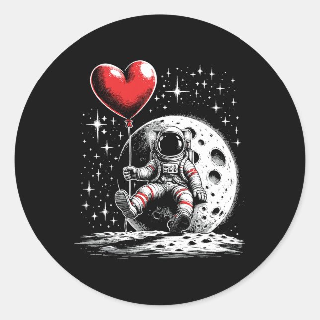 Sticker Rond L'astronaute spatiale Heart Lloon Saint Valentin (Devant)