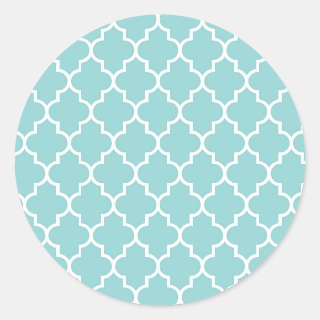 Sticker Rond Latticerie Bleue, Quatrefoil, Trellis Marocain (Devant)