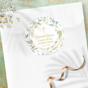 Sticker Rond Laurel Garland Faux Gold Foil Première Sainte Comm
