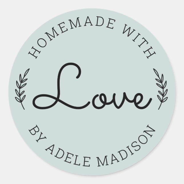 Sticker Rond Laurel Leave Pink Fait Maison Avec Amour (Devant)