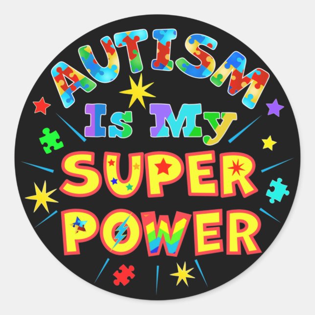 Sticker Rond L'autisme est ma super puissance (Devant)