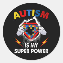 Sticker Rond L'autisme est ma super puissance Superhero Puzzle 