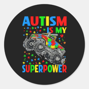 Sticker Rond L'autisme Mon Camion Monstre Superpuissant Enfants