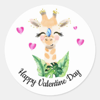 Sticker Rond L'autocollant de la Saint-Valentin de la girafe et