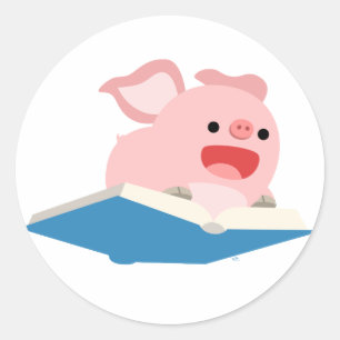 Sticker Rond L'autocollant de porc de livre et de bande