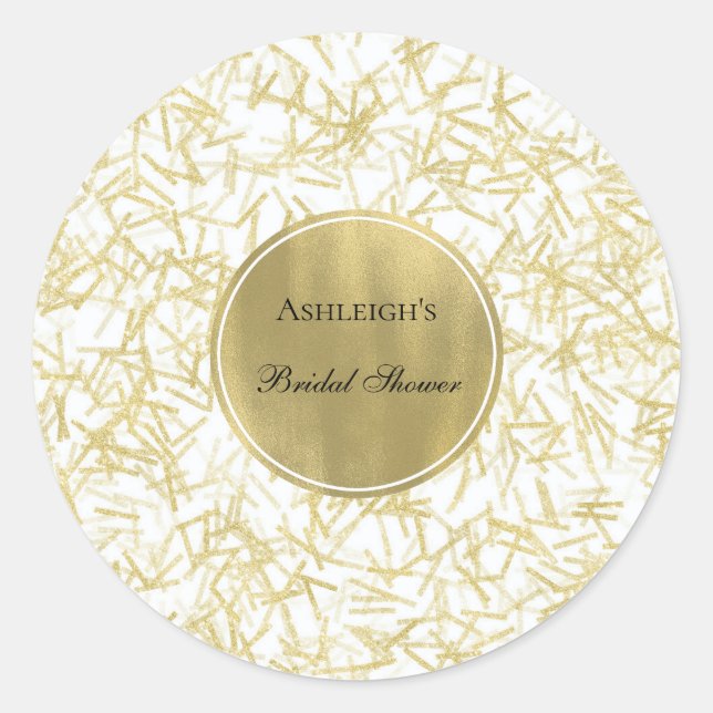 Sticker Rond Lavage de Mariage Confetti Glam Or Blanc (Devant)