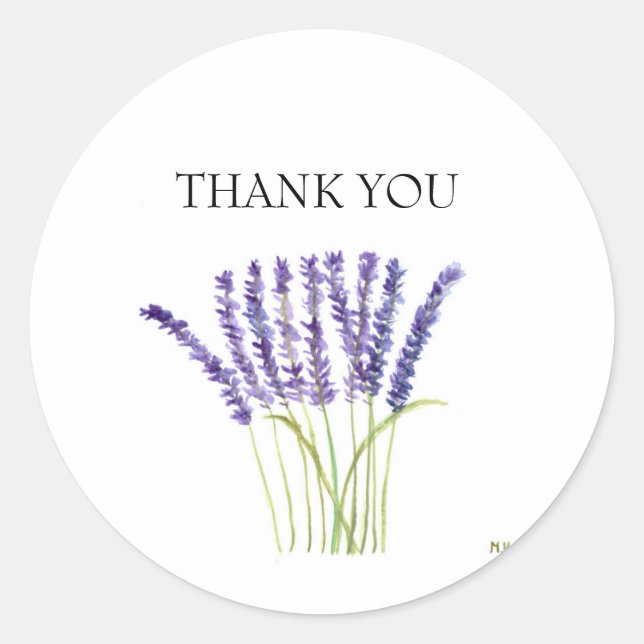 Sticker Rond Lavande aquarelle fleurs herbes rustique violet (Devant)
