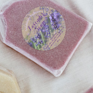 Sticker Rond Lavande artisanale savon Rustique Burlap Texture