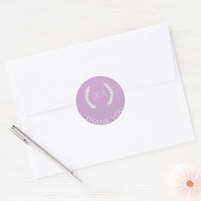 Sticker Rond Lavande classique violet Mariage floral Merci (Enveloppe)