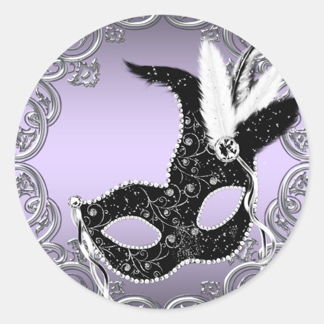 Sticker Rond Lavande d'argent et Mascarade de masque noir (Devant)