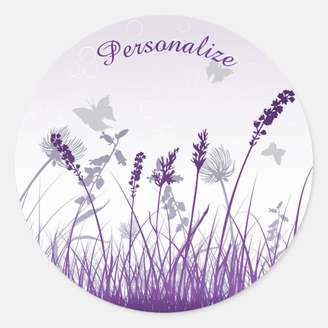 Sticker Rond Lavande et papillons Personnalisez (Devant)