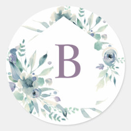 Sticker Rond Lavande Florale Aquarelle Monogramme de couronne