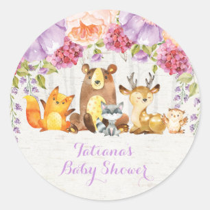 Sticker Rond Lavande Florale Bois Bébé Animaux Merci