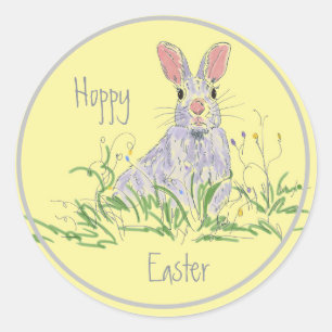 Sticker Rond Lavande Lapin de Pâques Arrière - plan jaune