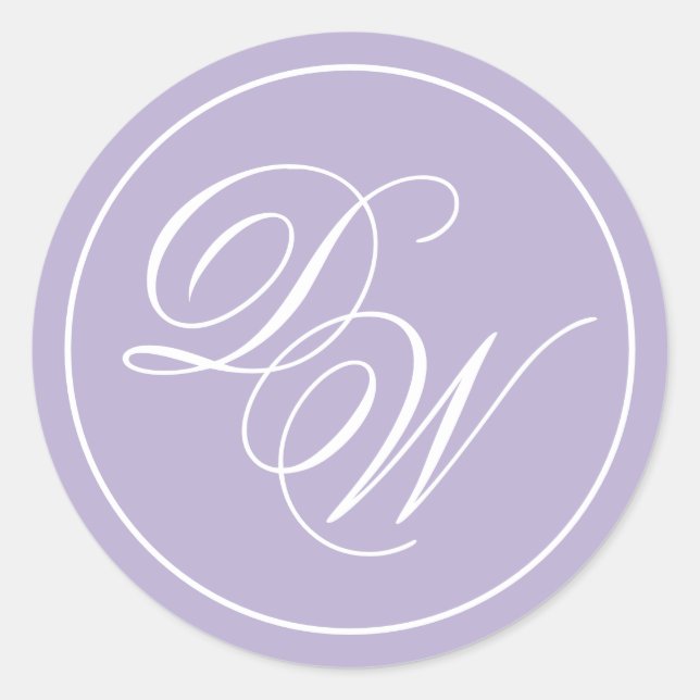 Sticker Rond Lavande Monogramme 2 Initiales violet blanc Script (Devant)