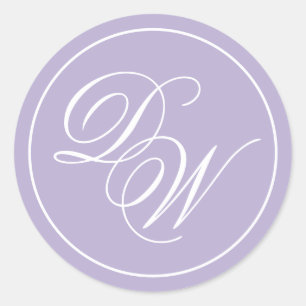 Sticker Rond Lavande Monogramme 2 Initiales violet blanc Script