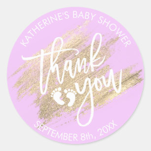 Sticker Rond Lavande Purple Gold Brush Baby shower d'attaque