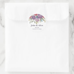 Sticker Rond Lavande rustique et Mariage floral d'aquarelle rou