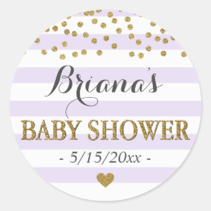 Sticker Rond Lavender Gold Stripe Confetti Baby Girl Douche