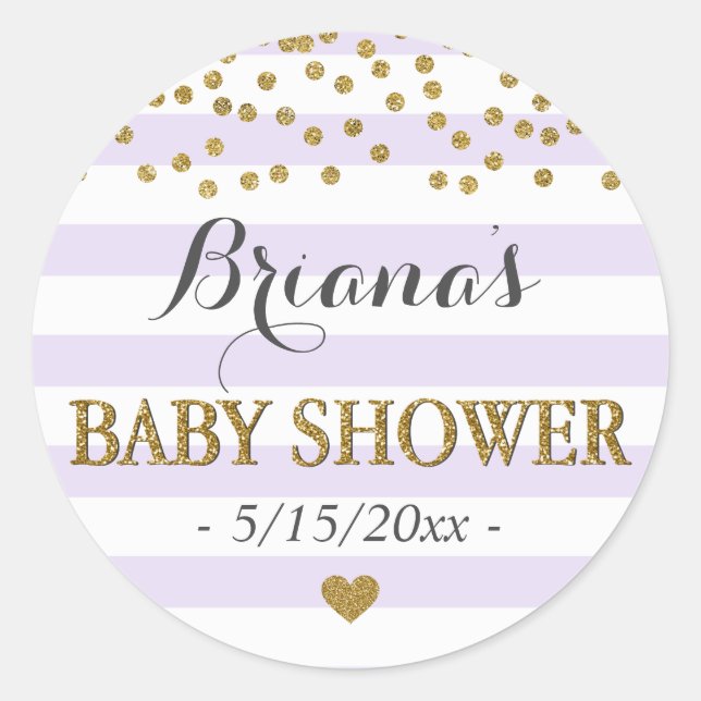 Sticker Rond Lavender Gold Stripe Confetti Baby Girl Douche (Devant)