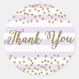 Sticker Rond Lavender Lilac White Gold Confetti Party Merci