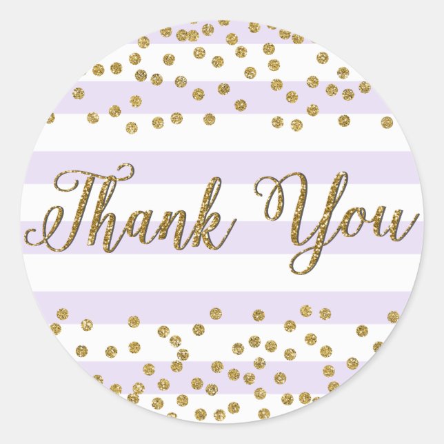 Sticker Rond Lavender Lilac White Gold Confetti Party Merci (Devant)