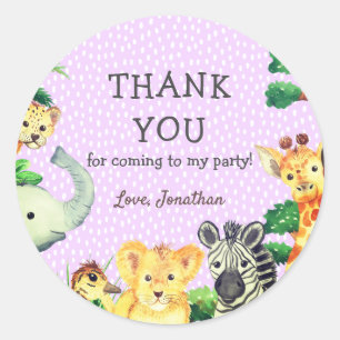 Sticker Rond Lavender mignonne Jungle Animaux Merci Anniversair