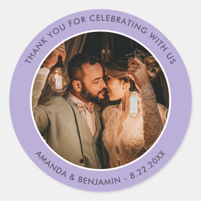 Sticker Rond Lavender Modern Merci Photo Mariage Faveur (Devant)