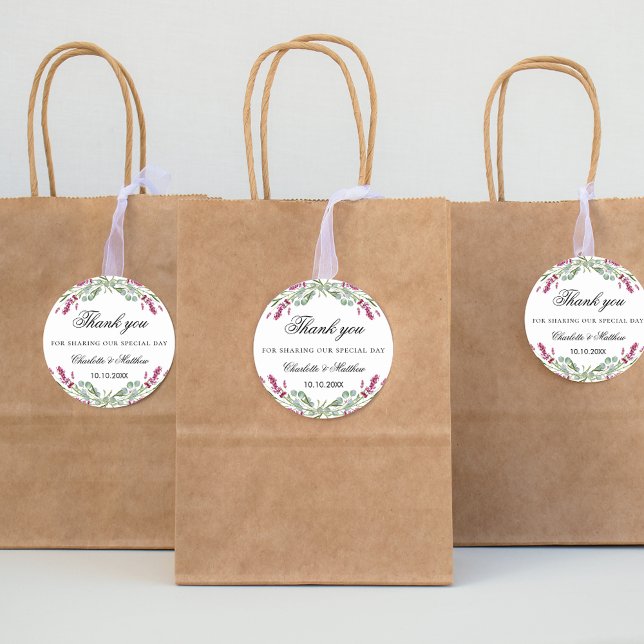 Sticker Rond Lavender rose verdure mariage merci (Créateur téléchargé)