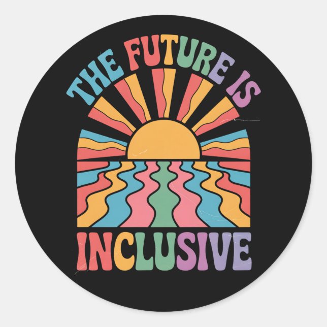 Sticker Rond L'Avenir Est Inclusif LGBTQ Rainbow Pride Retro (Devant)