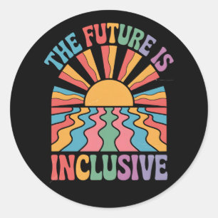 Sticker Rond L'Avenir Est Inclusif LGBTQ Rainbow Pride Retro