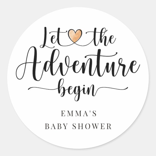 Sticker Rond L'aventure commence Baby shower Coeur rose (Devant)