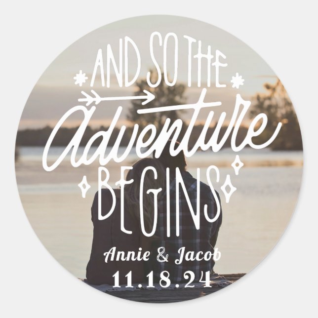 Sticker Rond L'aventure commence Enregistrer la date (Devant)