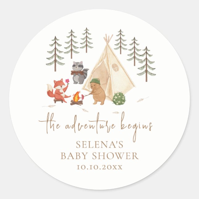Sticker Rond L'aventure commence le Baby shower des bois (Devant)