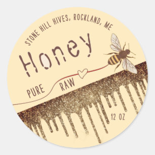 Sticker Rond Lavettes de miel en or de Queen Bee avec coeur