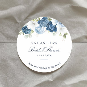 Sticker Rond Lavis Floral Bleu Poussiéreux Écriture Mariage