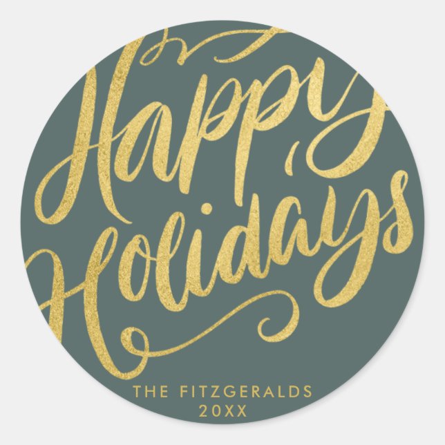 Sticker Rond Lavish Script Happy Holidays Personnalisé (Devant)