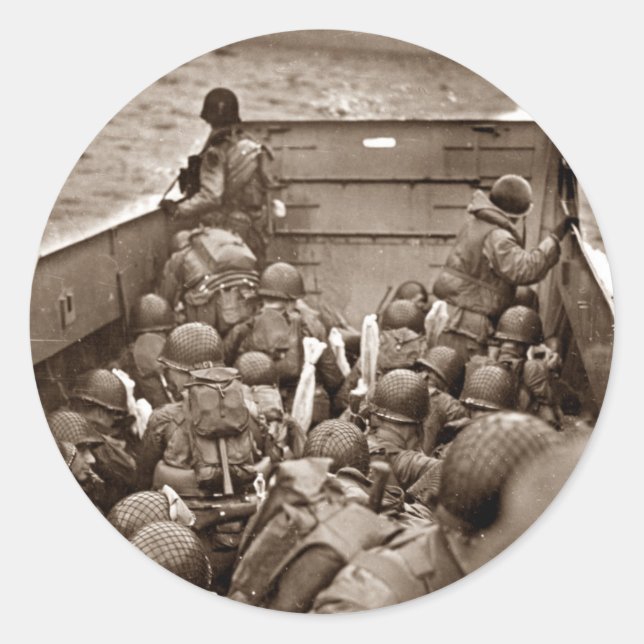 Sticker Rond LCI et soldats Omaha Beachhead (Devant)